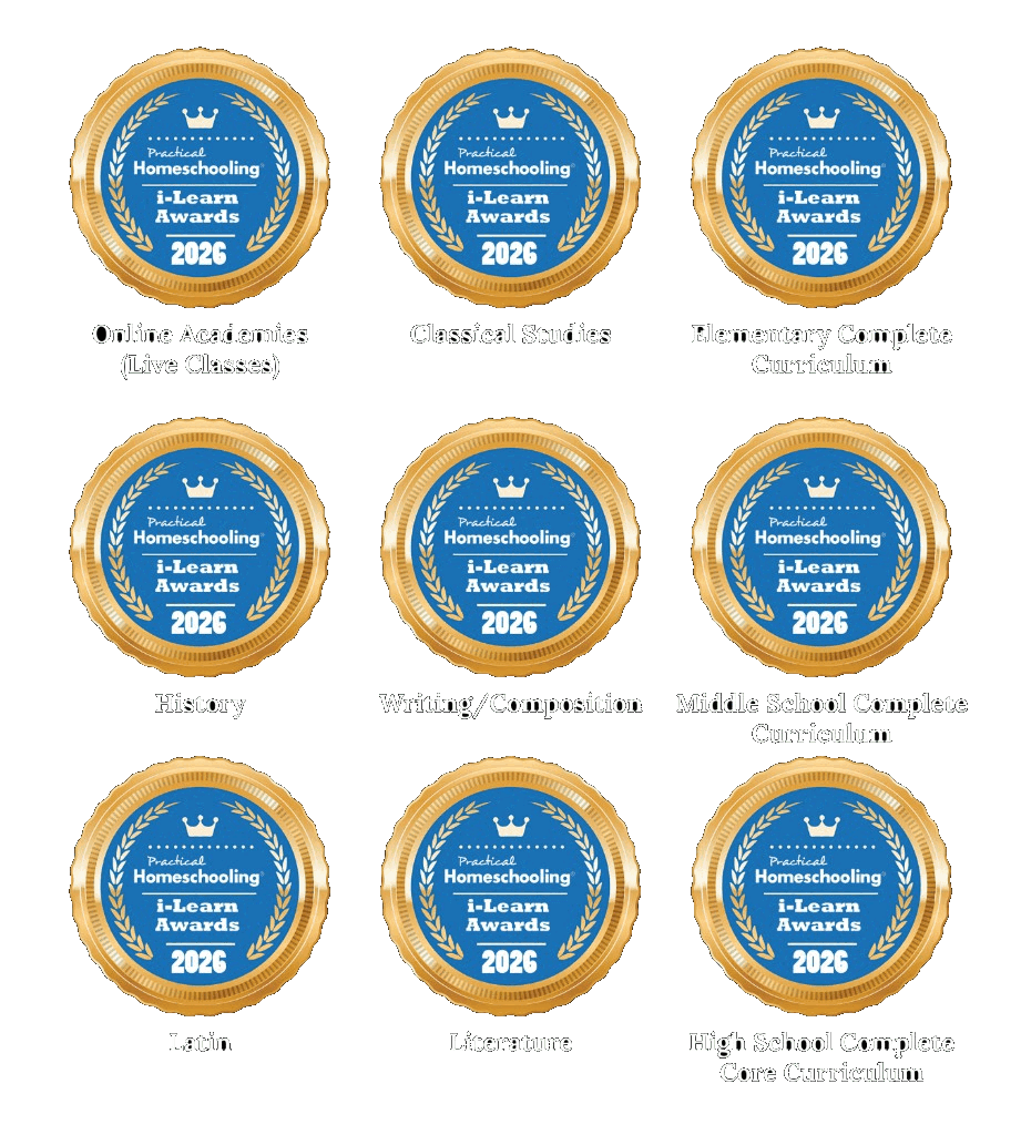 Nine Practical Homeschooling i-Learn Awards 2026 first place badges awarded to Schol&eacute; Academy